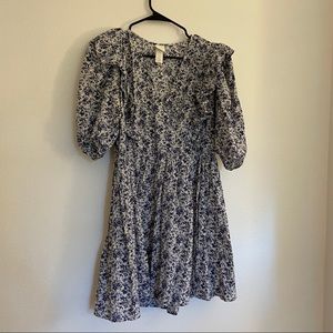 H&M Blue/Navy and White Floral Babydoll Dress